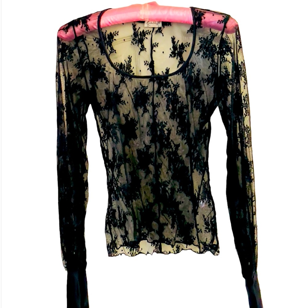 Free People Black Lace Long Sleeve top. NWT Size Medium. - Picture 5 of 7